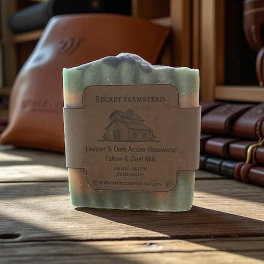 Leather & Dark Amber Rosewood Tallow and Goat Milk Soap